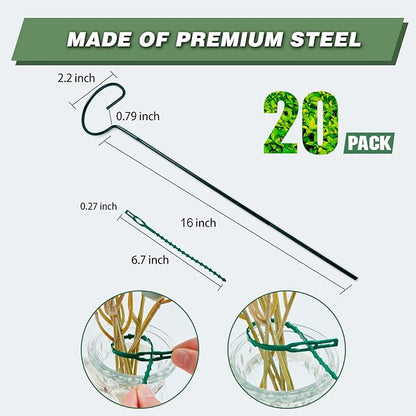 Joyhalo 20 Pack Plant Stakes, 16 Inch Plant Support Stakes, Flower Stakes with 24 Twist Ties, Garden Sticks for Plants Hibiscus, Sunflower, Red Hot Poker, Hydrangea, Tomato, Sapling Etc