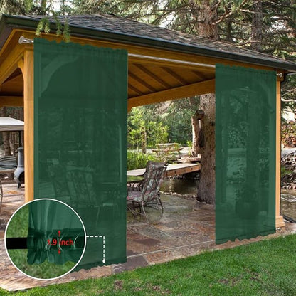 SpaceDresser Waterproof Outdoor Sheer Curtains for Patio - 4 Panels Rod Pocket Indoor Voile Sheer Curtain for Living Room,52W x 108L inch, Foliage Green