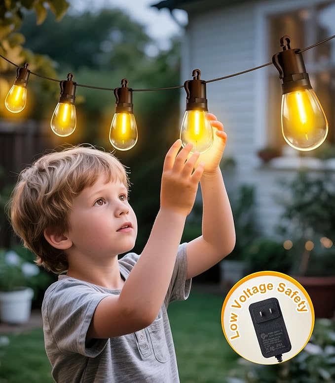 Outdoor String Lights Patio LED Light Outside - 60M IP65 Waterproof 58+2 S14 LED 200ft Porch Lighting