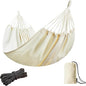 JoyView Brazilian Double Hammock with Hanging Ropes Extra Large 86.6x59” Portable Cotton Hammock for Patio Backyard Porch 450LBS Weight Capacity Perfect for Outdoor/Indoor - Natural White