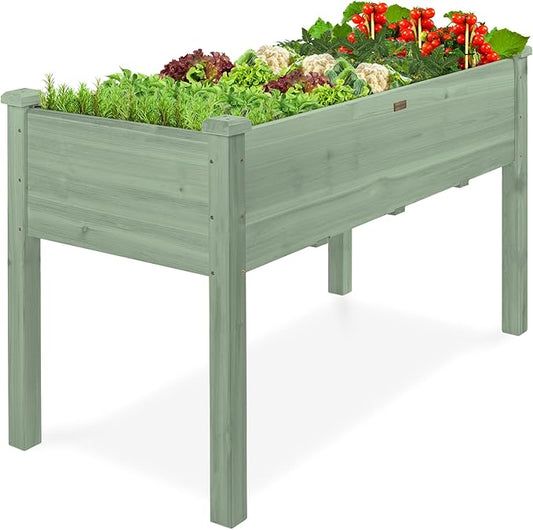 Best Choice Products 48x24x30in Raised Garden Bed, Elevated Wood Planter Box Stand for Backyard, Patio, Balcony w/Bed Liner, 200lb Capacity - Sage