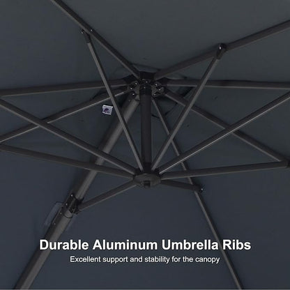 PURPLE LEAF 8' X 8' Patio Umbrella for Pool 7' High Offset Outdoor Cantilever Umbrella Swimming Pool Umbrella with 360°Rotation for Poolside Light Grey
