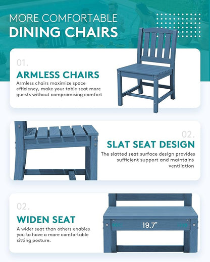 SERWALL 11-Piece Outdoor Dining Set, 60" - 83" Expandable Outdoor Dining Table and 10 HDPE Chairs, All Weather HDPE Outdoor Furniture Set for Backyard, Garden, Blue