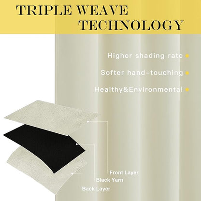NICETOWN Blackout Room Divider Curtains for Sliding Glass Doors 102 Inches Long 1 Panel, Extra Wide Curtains for Doorway Patio Bedroom Living Room (Beige, 80Wx102L, 1 Panel)