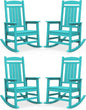 SERWALL HDPE Outdoor Rocking Chair Set of 4, Patio Rocking Chairs, All-Weather Porch Rockers for Adults, Aruba Blue