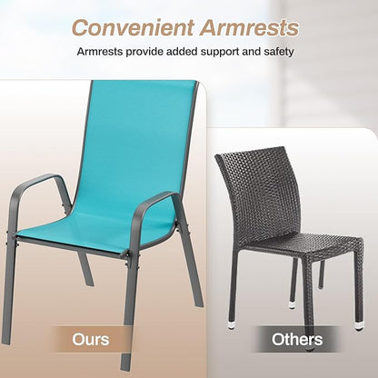 TLSUNNY Patio Chairs, Stackable Textilene Outdoor Dining Furniture for All Weather, with 17.7″ Wide Seat & Metal Frame, for Garden, Backyard, Deck, Restaurant, Poolside (8, Turquoise Blue, 26.4″)
