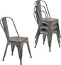 Nazhura Metal Dining Chair Farmhouse Tolix Style for Kitchen Dining Room Patio, 18 Inch, Stackable, Waterproof Indoor/Outdoor (Sets of 4) (Brushed Metal with Wood Padding)