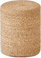 Wimarsbon Round Pouf Ottoman with Wood Frame, Handwoven Natural Water Hyacinth Seagrass Pouffe,Outdoor Rattan Stool Accent Seat, Bohemian Coastal Home Decor (14inch Natural Water Hyacinth)