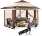CROWN SHADES 13x13 Pop Up Gazebo with Mosquito Nettings, Patented Center Lock 6-Sided Portable Gazebo, 300D Silver-Coated Fabric UV Resistant, Pop Up Canopy Tent for Patio, Party, Beige&Coffee