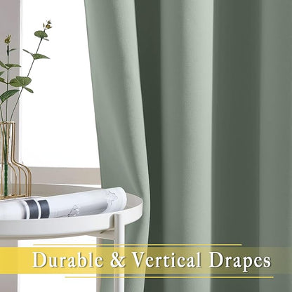 NICETOWN Sage Green Blackout Curtains for Bedroom - Grommet Thermal Insulated Family Home Window Treatments Solid Room Darkening Privacy Drape for Living Room (W66 x L102, 1 Panel)