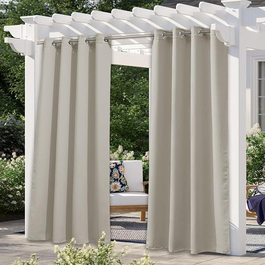 NICETOWN Outdoor Curtains for Patio Waterproof, Rustproof Grommet Room Darkening Thermal Insulated Indoor Outdoor Window Treatments Thermal Drapes for Pergola, Natural, W52 x L84, 1 Panel