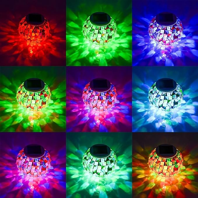 Aukora Color Changing Solar Powered Glass Ball Garden Lights, Table Lamps Waterproof Night Light for Patio, Party, Yard, Room, Bar, Wine Cabinet, Outdoor/Indoor Decorations, Ideal Gift(Mosaic Glass)