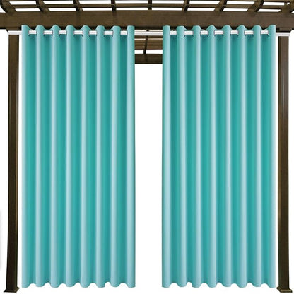 Waterproof Outdoor Curtain W105 x L84 - Grommet Top Sunlight Blocking Window Treatment Drapes Blackout Curtains for Home Bedroom Living Room Outdoor Patio Porch Gazebo (Teal Blue, 2 Panels)