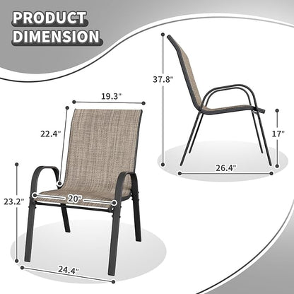 Patio Dining Chairs Set of 2, Outdoor Stackable Dining Chairs High Back, Patio Furniture for Backyard, Porch, Garden, Poolside (Brown)