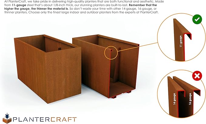 Plantercraft Large Rectangular Planters for Outdoor Plants | 96x24x30 Inch Extra Large Corten Steel Planter Box for Patios and Privacy Screens | Heavy Duty Metal Planter