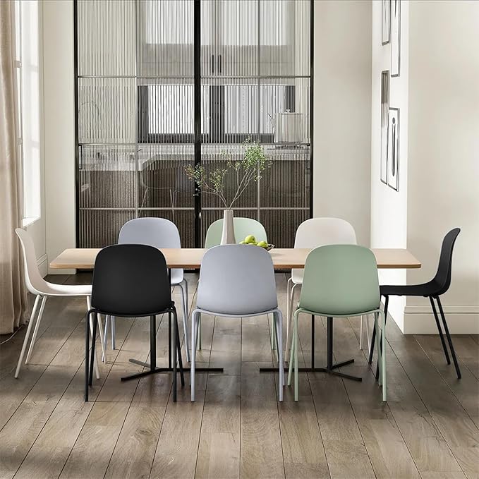 2xhome Modern Stackable Armless Dining Chair | Plastic Shell Seat with Metal Legs | Indoor or Outdoor Use | Home Kitchen Patio (4, White, No Padding)