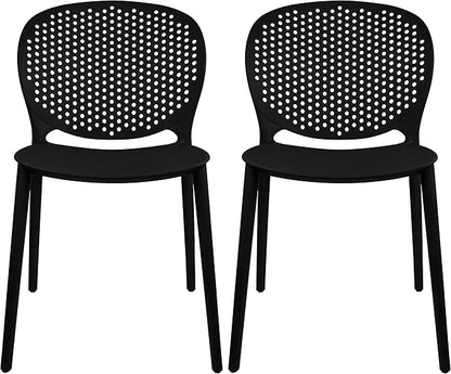 2xhome Set of 2 Patio Dining Chairs | Modern Stackable Outdoor Pool Side Chair | Weather Resistant Plastic for Yard, Porch, Balcony, Kitchen, Black