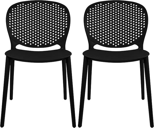 2xhome Set of 2 Patio Dining Chairs | Modern Stackable Outdoor Pool Side Chair | Weather Resistant Plastic for Yard, Porch, Balcony, Kitchen, Black