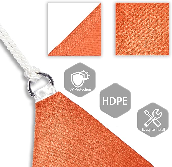 Patio Paradise 11' x 11' x 11' Sun Shade Sail Triangle Canopy Shade Cloth Fabric Sunlight Block Patio Pergola Cover HDPE Deck Awning for Outdoor Backyard Roof Shading, Orange