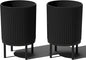 Veradek Demi Series Round Planter w/Stand for Porch/Patio | Durable Plastic-Stone Composite & Wooden Stand | Modern Décor for Tall Plants, Flowers