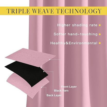 NICETOWN Patio Blackout Curtain Panels - Extra Wide Sliding Door Thermal Insulated Drape, Privacy Room Divider Curtain for Bedroom Office (Rouge Pink, 66 x 118 Inch Long)