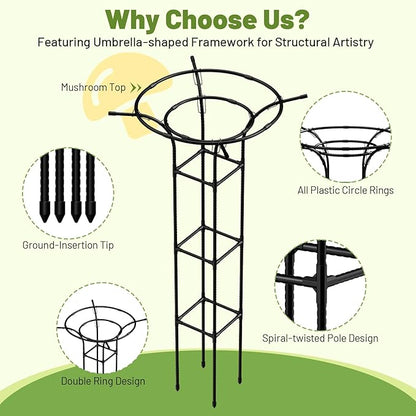 Garden Trellis for Climbing Plants Outdoor, 65 Inch Mushroom Top Trellis for Climbing Plants, Plant Trellis Support for Potted Plants Climbing Vine Rose Clematis Vegetable Trellis, 1 Pack (2)