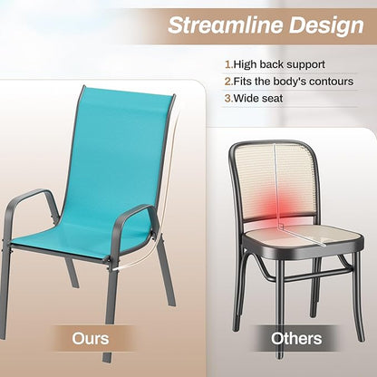 TLSUNNY Patio Chairs, Stackable Textilene Outdoor Dining Furniture for All Weather, with 17.7″ Wide Seat & Metal Frame, for Garden, Backyard, Deck, Restaurant, Poolside (8, Turquoise Blue, 26.4″)