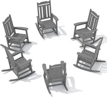 SERWALL Outdoor Rocking Chair Set of 6, Patio Rocking Chair Sets, HDPE Rocking Chair for Adults, Gray