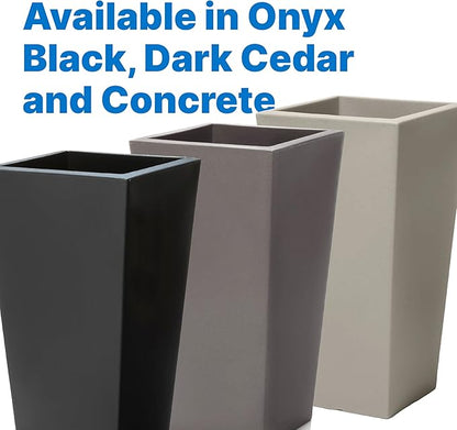 Step2 Tremont Tall Square Planter Pot, Large Outside All-Season All-Weather Gardening Pot for Patio and Front Porch, Concrete, 2-Pack