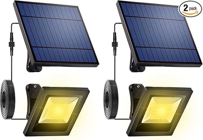Solar Flood Lights Outdoor with 16FT Cable Dusk to Dawn 4400mAh LED Solar Spot Light Waterproof 3000K for Outside, Porch, Barn, Flag Pole, Warm White 2 Pack