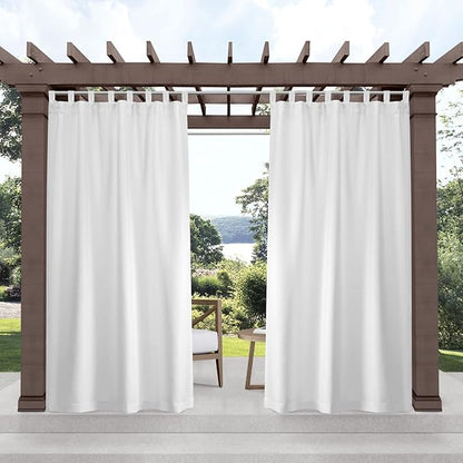Exclusive Home Cabana Solid Indoor/Outdoor Light Filtering Hook-and-Loop Tab Top Curtain Panel Pair, 54"x132", White