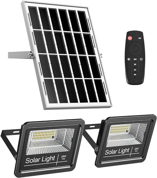 Solar Flood Light Outdoor 1000LM Dual 6000K Bright White Floodlights Ip65 Waterproof Solar Power Light Auto On/Off Dusk to Dawn with Remote Control for Yard, Garden, Shed, Barn.