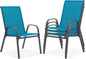 Outdoor Stackable Chairs Set of 4, Stacking Patio Chairs with Textilene Fabric, Outside Furniture for Garden Backyard Balconie Poolside Deck, Blue