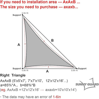 SUNNY GUARD Waterproof Sun Shade Sail 8'x9'x12' White Right Triangle UV Block Sunshade for Backyard Yard Deck Patio Garden Outdoor Activities and Facility(Customized)