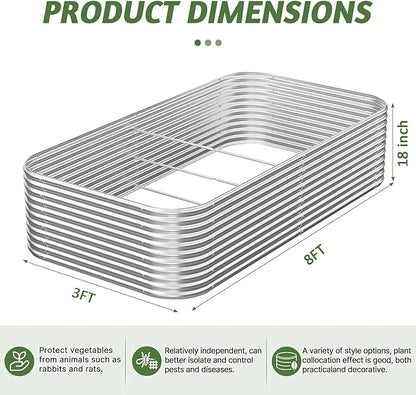 2 Pack Tall 8x3FT Corrugated Galvanized Steel Raised Garden Bed Outdoor, Metal Above Ground Garden Bed for Vegetables and Flowers, Raised Beds for Gardening-8x3x1.5FT