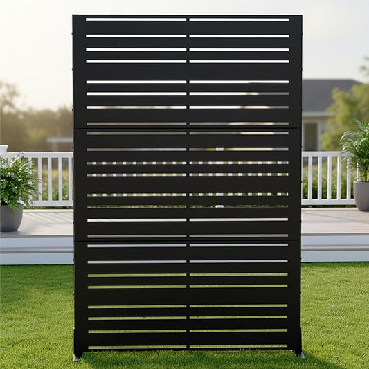 Casaphoria Metal Privacy Screen Outdoor, 72" H x 47" W Freestanding Decorative Privacy Screen for Patio Deck Balcony Garden with Stable Base, Black-Benjamin