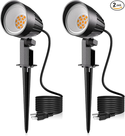 MEIKEE 12W Landscape Lighting, 120V 2700K Warm White LED Garden Lights, IP66 Waterproof Outdoor Landscape Spot Lights with US Plug for Wall Tree Fence Yard Path (2 Pack)