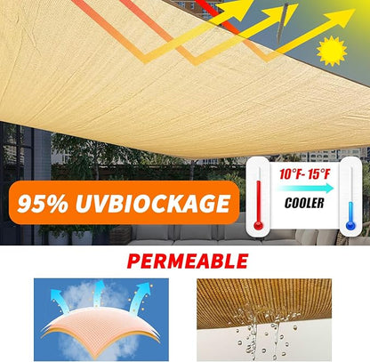 8'x8' Sun Shade Sail Curved Commercial Outdoor Shade Cover Turquoise Rectangle Heavy Duty Permeable 185GSM Outdoor Shades for Patio Garden Sandbox