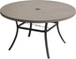 VICLLAX 50" Outdoor Round Patio Table with Umbrella Hole, All Weather Metal Round Outdoor Dining Table for Lawn Garden, 6-8 Person Table, Grey Wood Grain