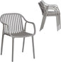 Modern Stackable Outdoor & Indoor Plastic Dining Chairs Set, Outdoor Breathable Armchairs Set, Weather-Resistant, Ideal for Patios, Cafes, and Home Use, No Assembly, Set of 4 (Grey)
