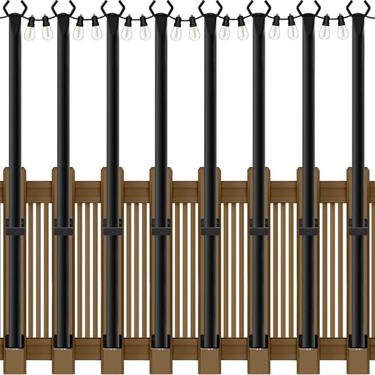 AILBTON 8 Pack 5Ft String Light Poles,Light Poles for Outside String Lights,Outdoor Light Poles with Fence Bracket,Metal Pole Stand for Patio,Backyard,Deck