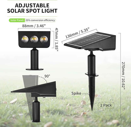 Solar Spot Lights Outdoor, 2 Pack Solar Landscape Spotlights 3 Lighting Modes IP65 Waterproof Adjustable Light House Lights Spot Light for Yard