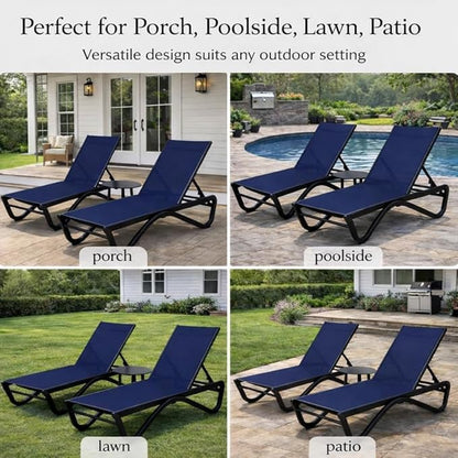 Kozyard Outdoor Chaise Lounge Chair, Full Aluminum Frame, Adjustable Reclining Patio Lounger for Poolside, Sunbathing & Backyard, Textilene (NavyBlue)