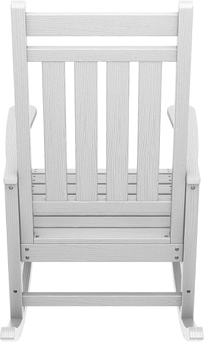 SERWALL Outdoor Rocking Chair, HDPE Rocking Chair for Adults, All Weather Porch Oversized Rockers for Lawn Garden, White
