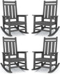 KINGYES Oversized Outdoor Rocking Chair Set of 4, All-Weather Patio Rocking Chairs for Porch, HDPE Outdoor Patio Rockers with High Back & Wide Seat for Garden, Lawn, Gray