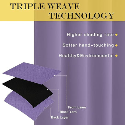 NICETOWN Blackout Curtains 72 inches Long, Grommet Privacy Window Treatment Thermal Insulated Room Darkening Sliding Glass Door Drape for Bedroom Living Room, 1 Panel, W100 x L72, Lilac Purple