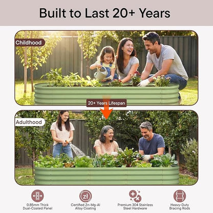 10-Pack 18” Tall Galvanized Raised Garden Beds – Compact Backyard Garden Layout, Fits 440 Sq Ft Backyard, 8x2 ft & 10x2 ft Metal Raised Flower Bed Kits for Outdoor Gardening - Sand Beige