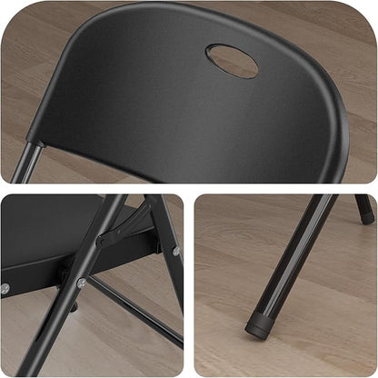 Nazhura 350 Weight Limit Heavy Duty Plastic Folding Chair with Reinfoced Steel Frame for Indoor and Outdoor, Wedding, Party, Restaurant, Meeting Room, Patio and Garden (Black, 6 Pack)