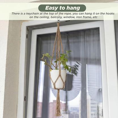 EBOOT 2 Pack 41 Inch Large Macrame Plant Hanger Rope to Hang Flower Pot Plant Holder for Indoor Outdoor Decorations, 4 Legs (Linen Color)