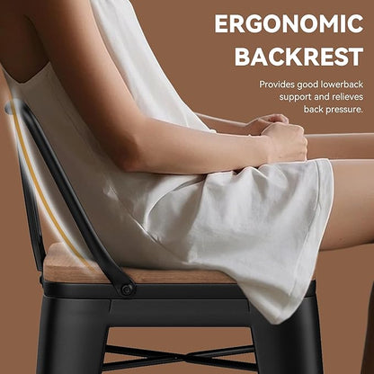 Yongchuang 30 inch Bar Stools Set of 4 Bar Height Metal Barstools with Wood Seat Low Back Kitchen Bar Chairs Matte Black